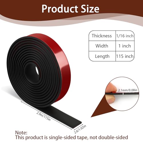 Neoprene Rubber Strips, 1" Wide X 1/16" Thick X 115" Long Adhesive Solid Rubber Strips Sheet, Rolls & Strips Gasket Strip with Adhesive Backing for Crafts, DIY, Warehouse Floor, Liner, Seal - size: 1" Wide X 1/16" Thick X 115" Long