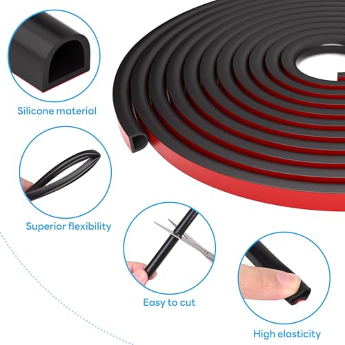 Weather Stripping Door Seal, Self Adhesive Weather Strip Silicone D Shaped Seal Strip for Door Frame and Window Seal, Suitable for Gap from 3mm to 6mm(Size:20Ft, 3/8" W×1/4" T, Black) - size: S (3/8"W × 1/4“T）20Ft