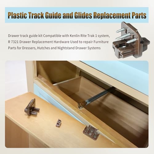 11 Set R 7321 Track Guide and Glides Replacement,Drawer track guide kit Compatible with Kenlin Rite Trak 1 system, Drawer Hardware to repair Furniture for Dressers, Hutches & Nightstand Drawer Systems
