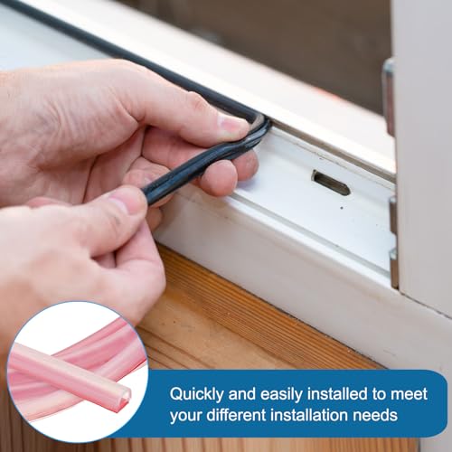 PATIKIL Silicone Weather Stripping Door Seal, 19.7 ft D Shape Weather Stripping Self Adhesive Door Seal Strip for Door Frame, Window Sealing, Large Gap, 1/5" Wx5/128 Tx5/32 H, Clear/Red - size: 19.7 ft Long, 1/5"Wx5/128"Tx5/32"H