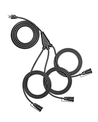 DEWENWILS Outdoor Extension Cord 1 to 3 Splitter, Total 52FT, 13A 125V 1625W 16/3C SJTW Extension Cord Heavy Duty Extension Cord for Holiday Light, Outdoor String Light, ETL Listed (Black), 1 Pack - color: Black, size: 52FT(34+6*3), style: 1 to 3 Splitter