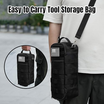 13 Inch Portable Small Tool Bag, Heavy Duty Tool Organizer Bag with Shoulder Strap and D-ring Clip, Tactical Tool Bag, Tool Pouch Bag for Electricians, Carpenters, HVAC Technicians (Black) - color: Deep Black