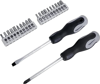 Amazon Basics 65-Piece General Household Home Repair and Mechanic's Hand Tool Kit Set with Storage Case, Portable, Non-Slip Handles, Black - size: 65 piece