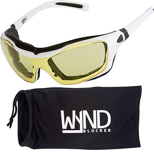Large Motorcycle Riding Glasses Extreme Sports Wrap Sunglasses - color: White | Yellow Night Driving