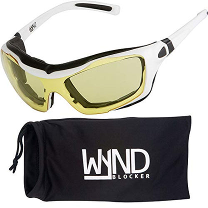 Large Motorcycle Riding Glasses Extreme Sports Wrap Sunglasses - color: White | Yellow Night Driving