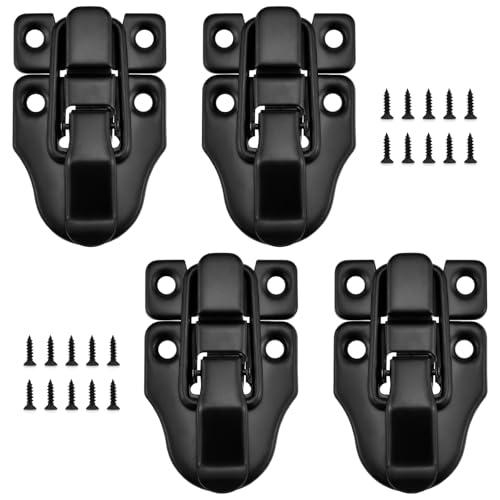 Toggle Hasp Latches Hardware with Hardening Screws, 4 Pack Black Classical Duckbilled Tool Box Buckle Latch Locks Replacement for Cabinet, Guitar Case, Chest, Jewelry Box, Ordinary Wooden Box - color: No Padlock Hole-4pcs