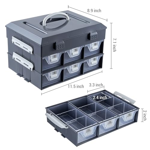 MyGift 11 Inch Classic Gray Tools Hardware and Screw Parts Storage Organizer Case with White Accents, 24 Customizable Compartments, 6 Drawers Removable Dividers - color: Dark Gray
