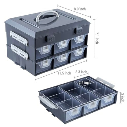 MyGift 11 Inch Classic Gray Tools Hardware and Screw Parts Storage Organizer Case with White Accents, 24 Customizable Compartments, 6 Drawers Removable Dividers - color: Dark Gray