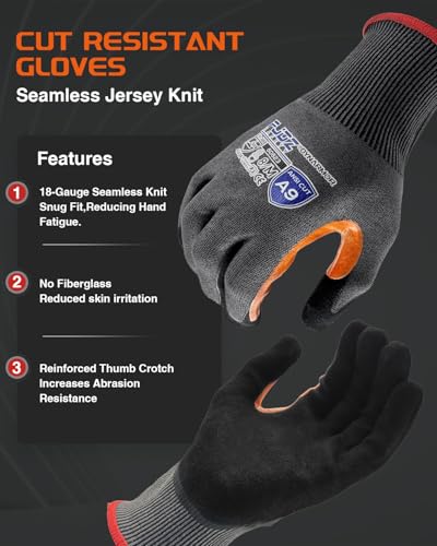 A9 Cut Resistant Work Gloves, 18 Gauge Ultra-light Foam Nitrile Coated Touchscreen ANSI A3 A4 A6 A9 Cutting Glove - size: Medium