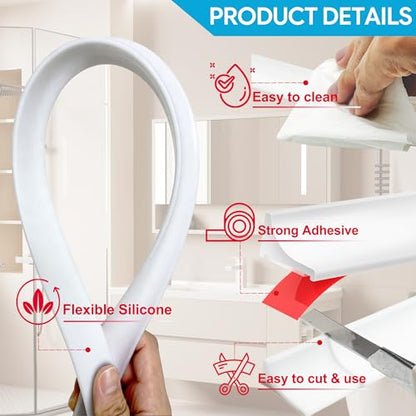 98Inch Shower Threshold Water Dam, Self-Adhesive Silicone Shower Barrier Water Stopper Shower Door Bottom Seal Strip Shower Splash Guard for Bathroom Kitchen Bathtub - color: Black, style: 98 inch
