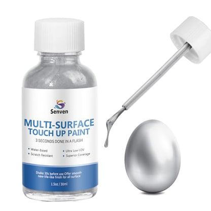 SENVEN Liquid Silver Leaf Paint High Gloss Multi Surface Rich Silver Paint for Metal, Wood, Plastic, Canvas, Appliance, Furniture Scratch Repair & Art Handcrafts 30ml/1.5oz Fast Drying Acrylic Metallic Finish - color: Silver