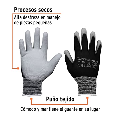TRUPER GUX-MEC-C Polyurethane Coated Nylon Gloves, Knitted Cuff. Size S