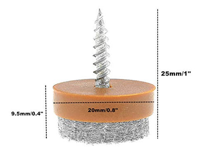 ALIMITOPIA 40pcs Screw-on Furniture Felt Pad Chair Glide Slider Hardwood Floor Protector for Wooden Leg Feet of Chair Table Furniture(Φ20mm or 0.8";Brown) - size: 20mm(Brown)