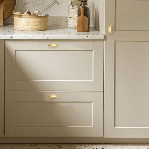 Ravinte 5 Pack 3" Drawer Pulls Brushed Brass Cabinet Cup Pulls Kitchen Hardware Cabinet Handles Drawer Handles Knobs 3 inch Hole Center - color: Brushed Brass