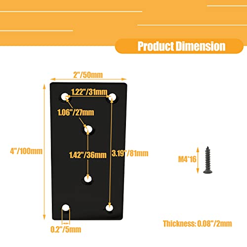 4pcs Metal Flat Straight Brace Bracket, 4'' x 2'' (L x W) Stainless Steel Mending Plate, Joining Bracket Wood Connectors for Furniture Corner Braces with Screws (Black) - size: 4'' x 2''/ 100mm x 50mm, style: Black-4pcs