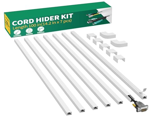 Delamu Cord Hider, 100in Self-Adhesive Cord Cover Kit for Wall Mounted TV, Paintable Wire Hider, Cable Management System, Cable Raceway Conceals 1-2 Wires, W0.59 H0.40in, White - color: White, size: 100in X 0.59in X 0.40in