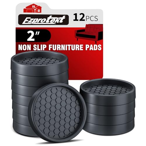 Ezprotekt Non Slip Furniture Pads, 12 Pcs 2" Anti Skid Rubber Furniture Caster Cups, Anti-Slip Furniture Coasters for Hardwood Floors, Anti Slide Floor Protectors for Bed Couch Stoppers (Black) - size: 2"