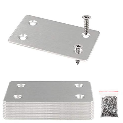 BokWin 12Pcs Flat Straight Mending Plates, 2.4" x 1.5" Mounting Bracket Plate, 0.05" Thickness Stainless Steel Straight Corner Brackets, Heavy Duty Flat Corner Brace for Furniture Repair with Screws - size: 2.4" X 1.5" (Silver)