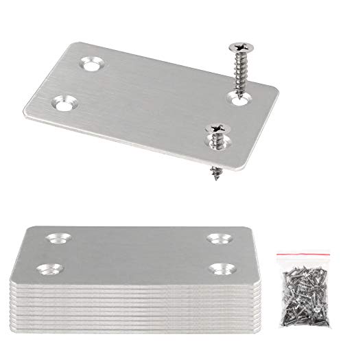 BokWin 12Pcs Flat Straight Mending Plates, 2.4" x 1.5" Mounting Bracket Plate, 0.05" Thickness Stainless Steel Straight Corner Brackets, Heavy Duty Flat Corner Brace for Furniture Repair with Screws - size: 2.4" X 1.5" (Silver)