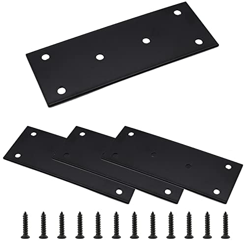 4pcs Metal Flat Straight Brace Bracket, 5'' x 1.9'' (L x W) Stainless Steel Mending Plate, Joining Bracket Wood Connectors for Furniture Corner Braces with Screws (Black) - size: 5'' x 1.9''/ 128mm x 48mm, style: Black-4pcs