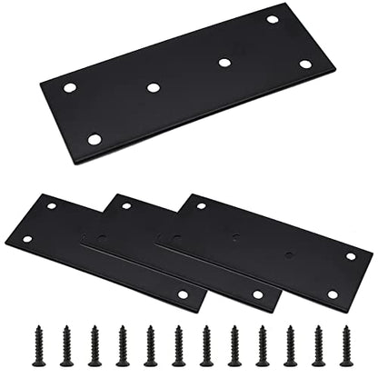 4pcs Metal Flat Straight Brace Bracket, 5'' x 1.9'' (L x W) Stainless Steel Mending Plate, Joining Bracket Wood Connectors for Furniture Corner Braces with Screws (Black) - size: 5'' x 1.9''/ 128mm x 48mm, style: Black-4pcs
