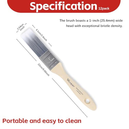 Wesquer 1 Inch Professional Paint Brushes 12-Pack, Premium Synthetic Bristles for Smooth Finish, Easy to Clean & Reusable for Wall, Cabinet, Interior & Exterior Painting - size: 1 inch (12 pack)