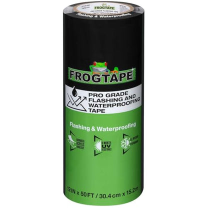 FrogTape Pro Grade Flashing and Waterproofing Tape, 12 Inch Width - 50 Foot Roll, All Weather & UV Resistant Flashing Tape with Advanced Acrylic Adhesive - 10 mils - Black - size: 12 Inches X 50 Feet, style: Window & Door