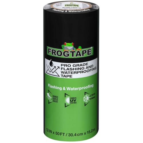FrogTape Pro Grade Flashing and Waterproofing Tape, 12 Inch Width - 50 Foot Roll, All Weather & UV Resistant Flashing Tape with Advanced Acrylic Adhesive - 10 mils - Black - size: 12 Inches X 50 Feet, style: Window & Door
