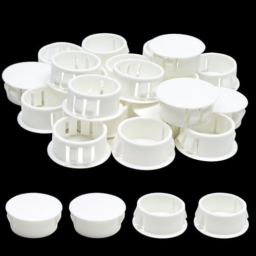 EASYEAH 7/8"(22mm) Plastic Hole Plugs, Flush Type Panel Snap in Locking Door Screw Shelf Hole Plug, Round Drilling Hole Cover Cabinet Furniture Cupboard Shelves Pipe Insert End Caps, 20PCS White - size: 7/8"/22mm