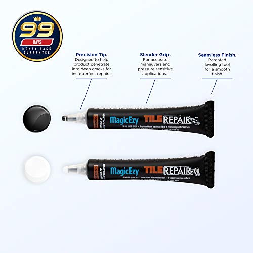 MagicEzy Tile RepairEzy (Black/White) - Laminate Floor Repair Kit - Ceramic Tile Repair Kit - Bathroom Tile Repair Kit - Crack Filler - Gray Porcelain, Ceramic, Acrylic, Stone, PVC, Fiberglass, Vinyl - color: Black / White Kit