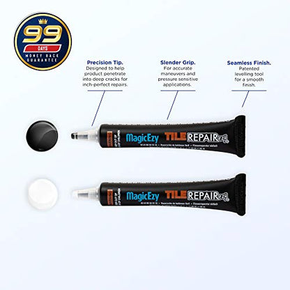 MagicEzy Tile RepairEzy (Black/White) - Laminate Floor Repair Kit - Ceramic Tile Repair Kit - Bathroom Tile Repair Kit - Crack Filler - Gray Porcelain, Ceramic, Acrylic, Stone, PVC, Fiberglass, Vinyl - color: Black / White Kit
