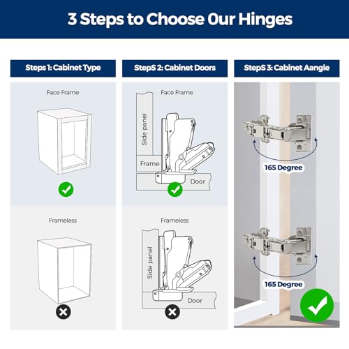 Ravinte 1 Pair 2 Pack Kitchen Cabinet Hinges, 165 Degree Kitchen Door Hinges Compatible with Lazy Susan Corner Cupboard，Full Overlay Face Frame Concealed Corner Cabinet Hardware - size: 165 Degree