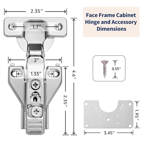 Cabinet Hinges - 10 Pack Soft Close Kitchen Cabinet Hinges for 1/2 Inch Overlay Cabinet, Face Frame Concealed 105 Degree Hinges with Cabinet Bumpers, Repair Plate and Mounting Screws