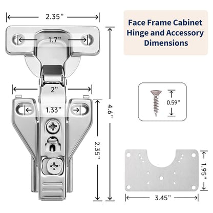 Cabinet Hinges - 10 Pack Soft Close Kitchen Cabinet Hinges for 1/2 Inch Overlay Cabinet, Face Frame Concealed 105 Degree Hinges with Cabinet Bumpers, Repair Plate and Mounting Screws