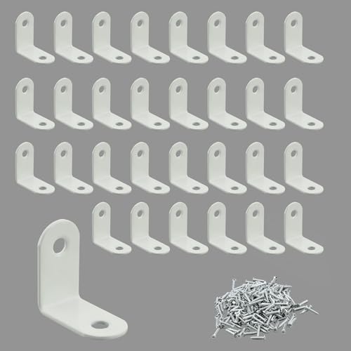 Alise 30PCS L Bracket Corner Brace,White Stainless Steel L Brackets for Shelves,Heavy Duty Shelf Brackets,Joint Right Angle Bracket Small L Brackets for Wood Furniture Cabinet Chair (1.2x1.2 in) - color: White, size: (30P)1.2x1.2 inch