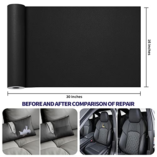 Leather Repair Patch Tape Kit, Self Adhesive Leather Repair for Furniture, Couch, Sofa, Car Seats,Office Chair,Vinyl Repair Kit.30inx16in - color: Black-Litchi Grain, size: 30 in X 16 in