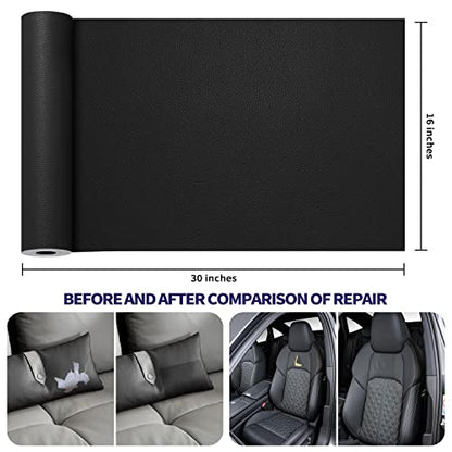 Leather Repair Patch Tape Kit, Self Adhesive Leather Repair for Furniture, Couch, Sofa, Car Seats,Office Chair,Vinyl Repair Kit.30inx16in - color: Black-Litchi Grain, size: 30 in x 16 in