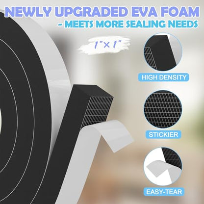 1"×1" EVA Foam Strip with Adhesive Weather Stripping Tape Larger Foam Weather Stripping Strip for Large Gap Insulation (1"×1",6.5FT,Black) - color: Black, size: 6.5ft (1"×1")
