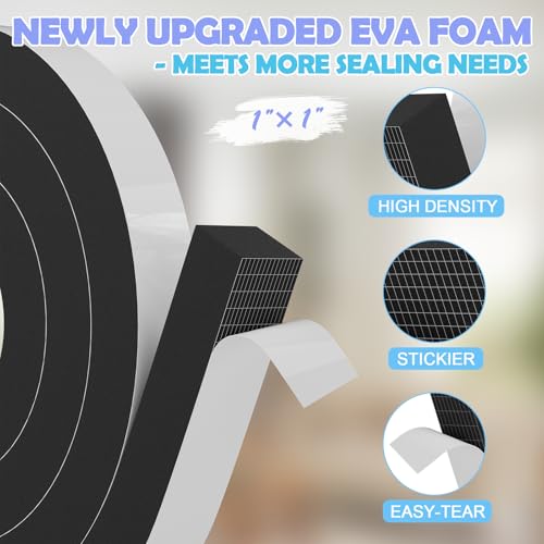 1"×1" EVA Foam Strips with Adhesive Weather Stripping Tape Larger Foam Weather Stripping Strip for Large Gap Insulation (1"×1",13FT,Black) - color: Black, size: 13ft (1"×1")