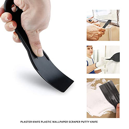 Glosoni Plastic Putty Knife Set Plastic Putty Knives Flexible Paint Scrapers Tool Flexible Scraper Set Plastering Tool Filling Knife Set for Patching,Spackling,Wallpaper (Black, 5 Pcs)