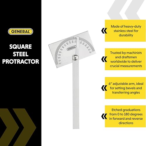 General Tools Angle Protractor #17 Stainless Steel Square Head - Measuring Tool for Carpenters & Woodworking Hobbyists