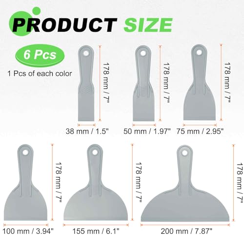 HARFINGTON 6pcs Putty Scraper Set Plastic Flexible Putty Knives Disposable Paint Spreader Cleaner Tool for Spackling, Patching Painting Repairing, Gray - color: Gray