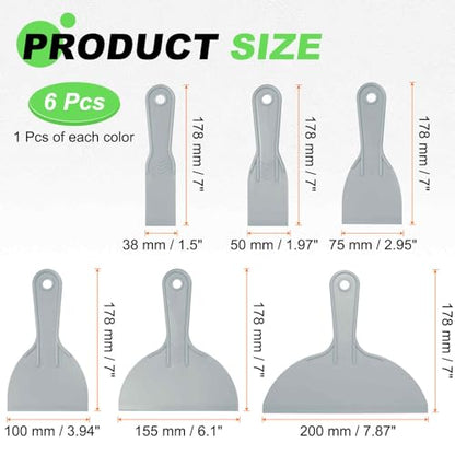HARFINGTON 6pcs Putty Scraper Set Plastic Flexible Putty Knives Disposable Paint Spreader Cleaner Tool for Spackling, Patching Painting Repairing, Gray - color: Gray