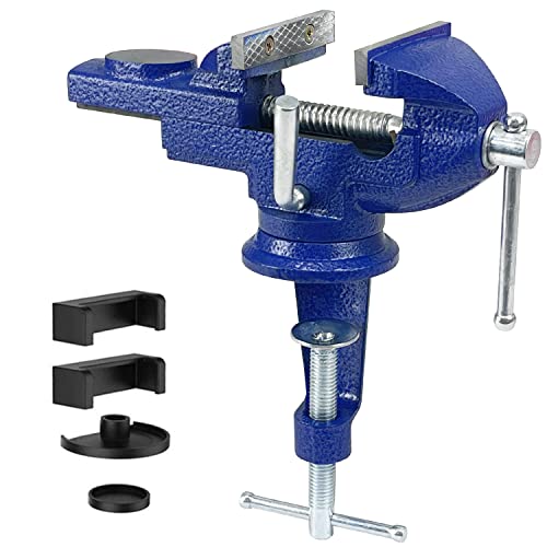 Sutekus 2.5" Blue Heavy Duty Bench Vise, Universal Table Vise with 360 Swivel Base for Woodworking, Cutting, Drilling, Metalworking - style: 2.5" Blue