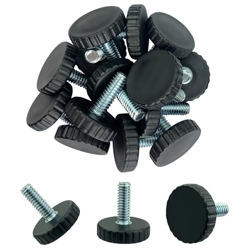 1/4" Threaded Table/Chair/Furniture Feet Levelers Screw in Threaded (12 Pack) Adjustable Leveling Foot Pads Glides Screw on for Bar Stool/Bench/Bed/Cabinet/Desk/Dresser/Wood Legs(Black,Nylon,1/4-20) - size: No Threaded Inserts