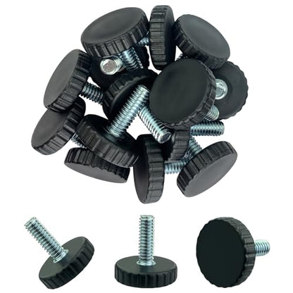 1/4" Threaded Table/Chair/Furniture Feet Levelers Screw in Threaded (12 Pack) Adjustable Leveling Foot Pads Glides Screw on for Bar Stool/Bench/Bed/Cabinet/Desk/Dresser/Wood Legs(Black,Nylon,1/4-20) - size: No Threaded Inserts