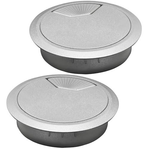 Desk Grommet 2-3/8" (60 mm), Desk Cord Hole Cover, Cable Grommet ABS Plastic, Desk Hole Grommet for Office and Home Table Cable, Detachable Adjustable Cable Cord Organizer (Silvery2 Pcs) - size: 2-3/8" (60 mm), style: 2 pcs Silvery