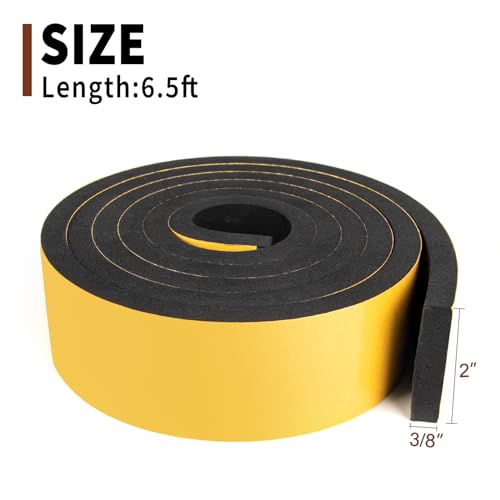 Yotache Self Sticking Foam Insulation Tape 2" W X 3/8" T (New Adhesive Craft), Weather Strip Seal for RV, Air Conditioner Window, Automotive, Garage Door, 6.5 Ft Length - size: 2"x3/8"x6.5 FT