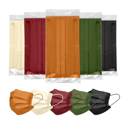 FriCARE Face Masks Disposable for Adults, 4 Ply ASTM Level 3, Individually Wrapped Mask for Allergy Protection, 100 Pack, Assorted Fall - color: Assorted Fall