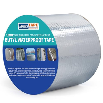 ADHES Extra Thick Butyl Tape 4 Inch x 16 Feet x 1.5mm – 50% Thicker for Superior Waterproof Sealing – Weatherproof Butyl Sealant Tape for RV Repairs, Roof Leaks, Window Seals, Pipe Seals, and More - size: 4 inch